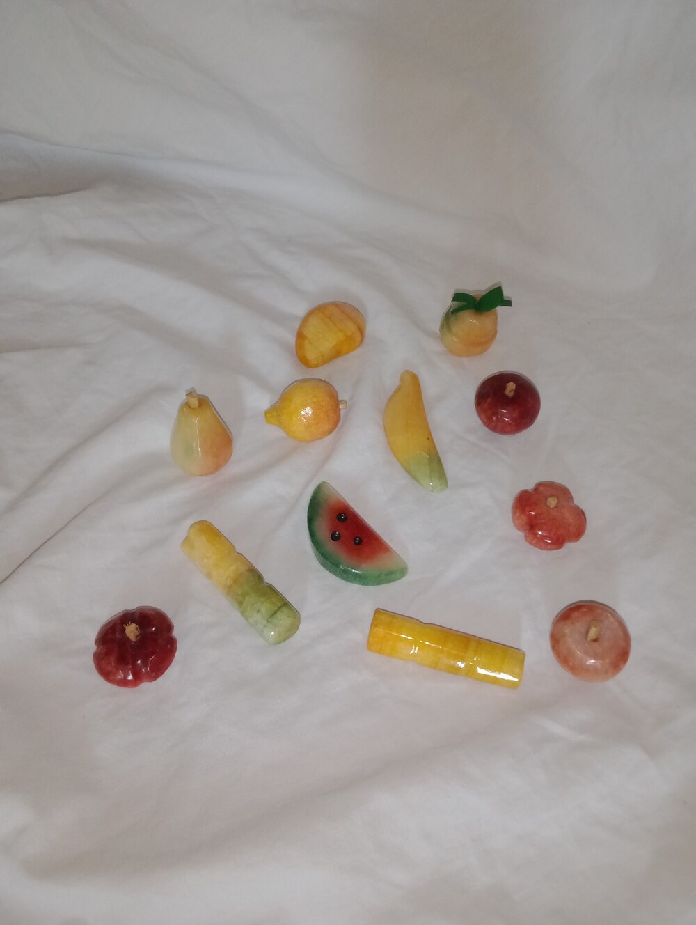 Vintage Carved Rock Miniature Fruit Decor Set of 12